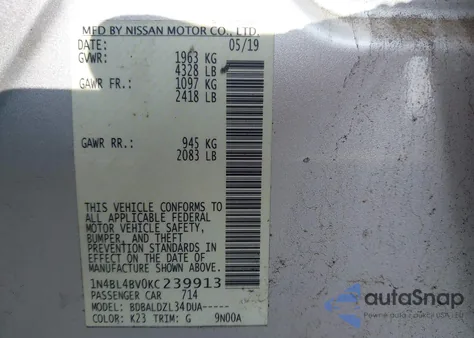 2019 Nissan Altima S из США, поврежденный, VIN 1N4BL4BV0KC239913